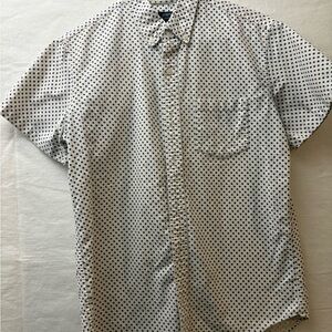 J. Crew White Short-Sleeve Button-Down with Navy Dot Print